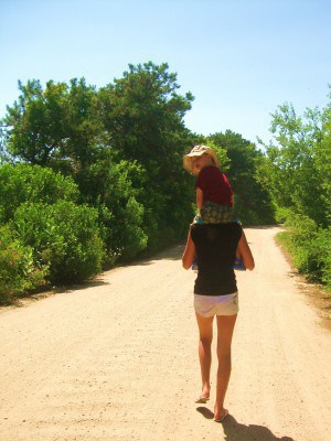 walking to beach in Nantucket
