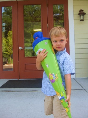 boy with German Schultuete in front of school
