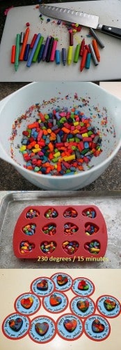 DIY kids Valentine's cards with old crayons