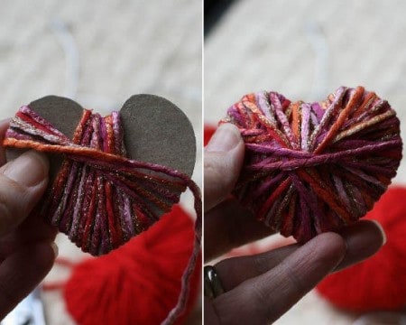 Valentine's Day easy DIY heart with paper and yarn