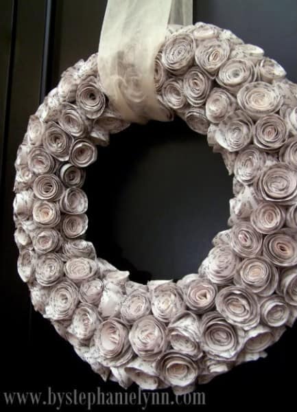 paper flower wreath from book pages