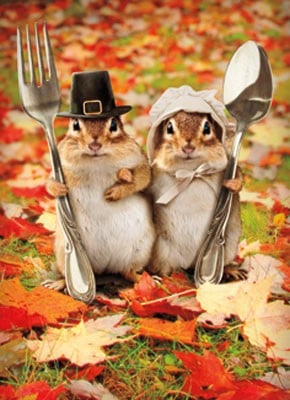 pilgrim chipmunks with silverware, fun fall decorations