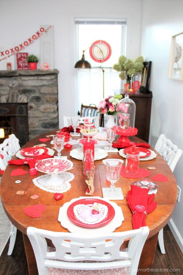 Valentine's Day Tablescape With Heart-Shaped Paper Doilies